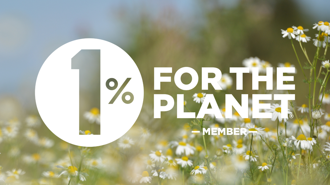 Heather Louise Jewelry joins 1% for the Planet®—announcement graphic over wildflowers.