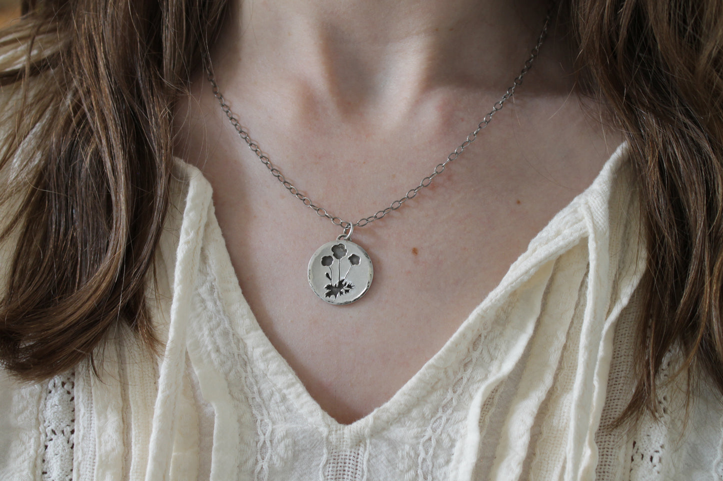 Poppy Flower Charm Necklace