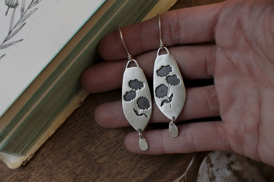 Coneflower dangle earrings, handmade floral earrings, recycled sterling silver earrings, nature-inspired jewelry, sustainable jewelry, eco-friendly earrings, botanical jewelry, artisan-made earrings, flower earrings, unique dangle earrings, handmade earrings, ethical jewelry, boho floral earrings, sustainable fashion, handmade in USA, eco-conscious jewelry, handcrafted earrings, statement floral earrings, heirloom quality earrings, wildflower earrings