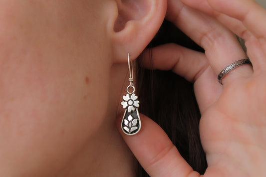 eco-friendly earrings, handmade sterling silver earrings, floral earrings, gemstone earrings, artisan jewelry, sustainable jewelry, nature-inspired jewelry, recycled silver earrings, handmade floral earrings, eco-conscious fashion, unique earrings, ethical jewelry, handcrafted earrings, sterling silver jewelry, boho earrings, flower earrings, sustainable fashion, heirloom quality jewelry, gemstone jewelry, handmade in the USA