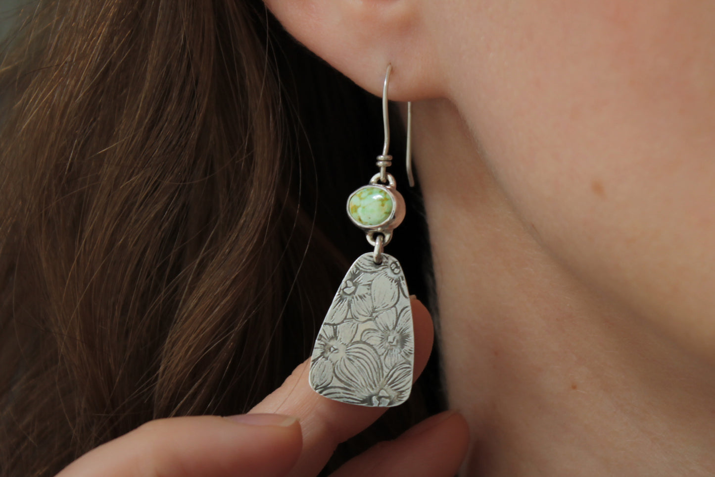 Pressed Flower Shield Earrings | Sonoran Gold Turquoise