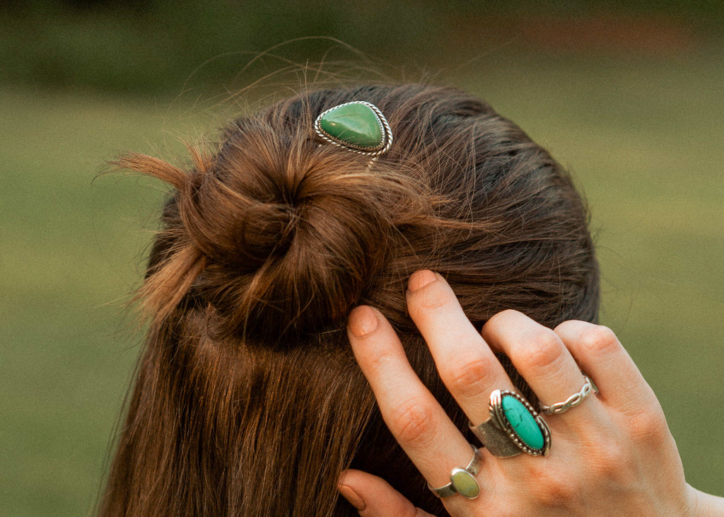 Handmade Turquoise Gemstone Boho Hair Pin Sustainable Artisan Jewelry