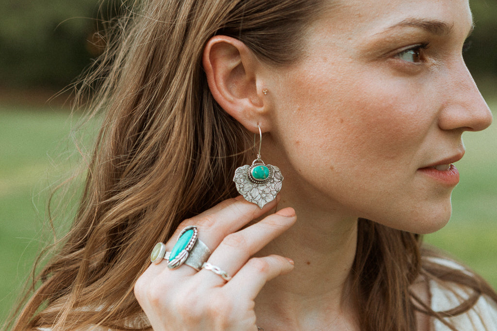 Handmade Turquoise Gemstone Boho Earrings Sustainable Artisan Jewelry