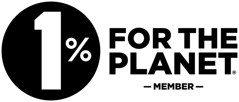 Logo of '1% for the Planet' with a black circle and white text on a white background Ethical Sustainable Handmade Sterling Silver Jewelry