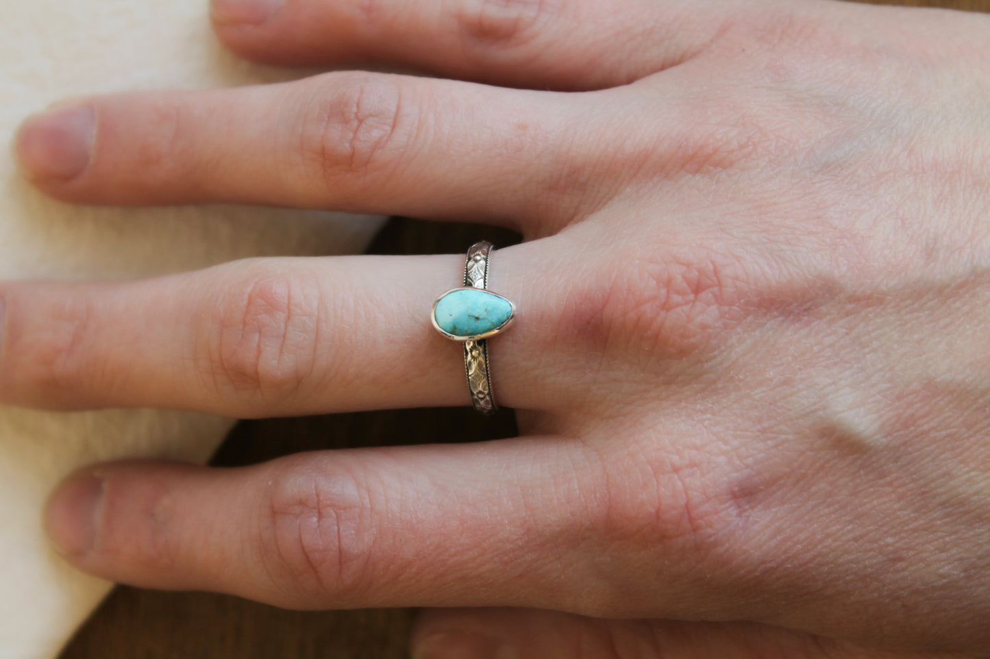 Floral Turquoise Stacker Ring | Size 7