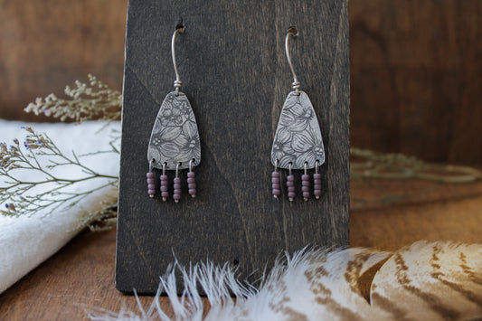 Pressed Flower Beaded Dangle Earrings | Lavender