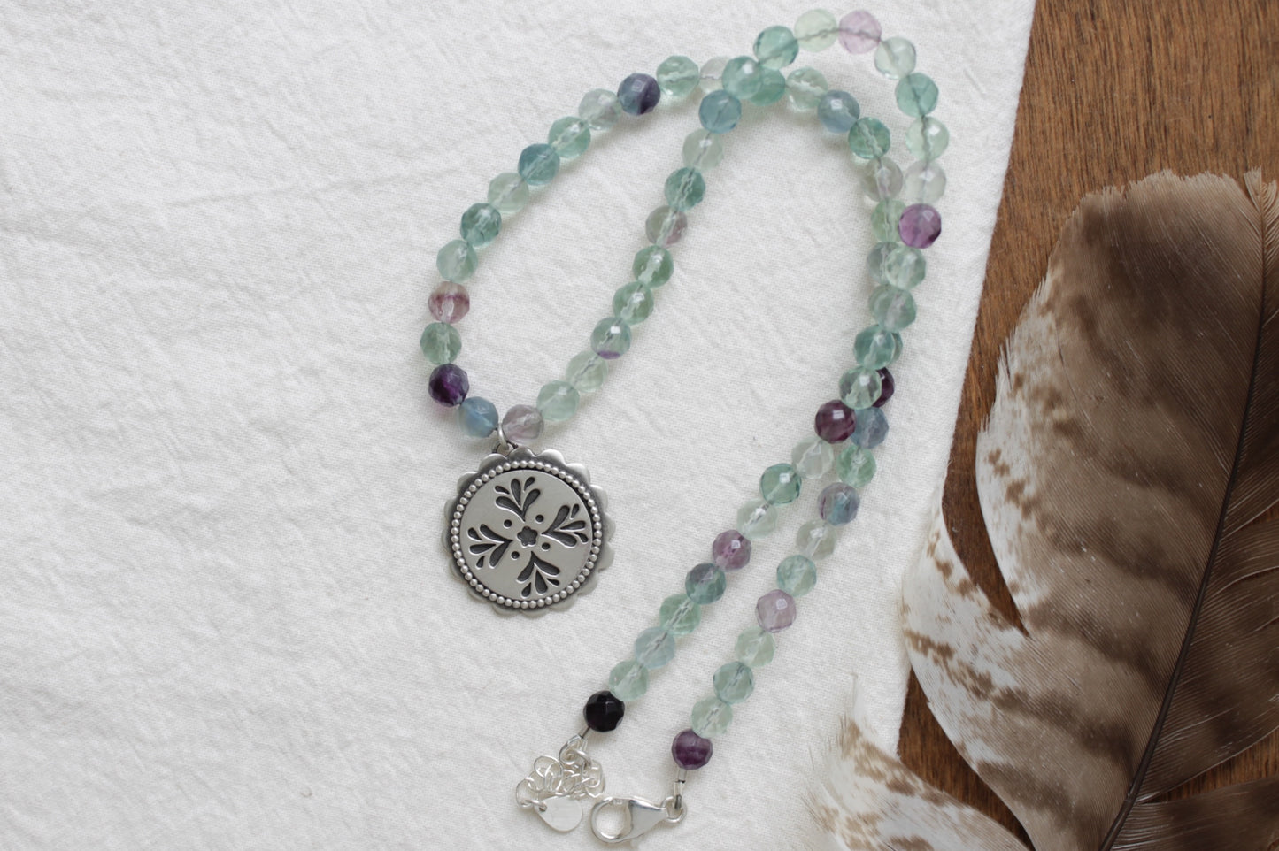 Rainbow Fluorite Doily Beaded Necklace