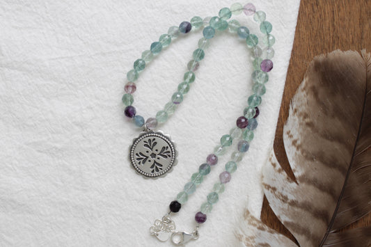 Rainbow Fluorite Doily Beaded Necklace