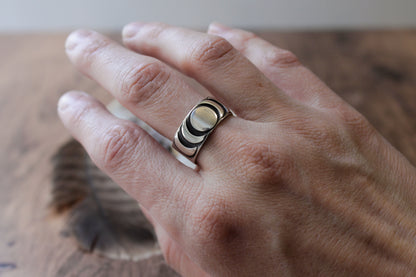 Moon Phase 925 Sterling Silver Wide Band Ring Handmade Celestial Jewelry